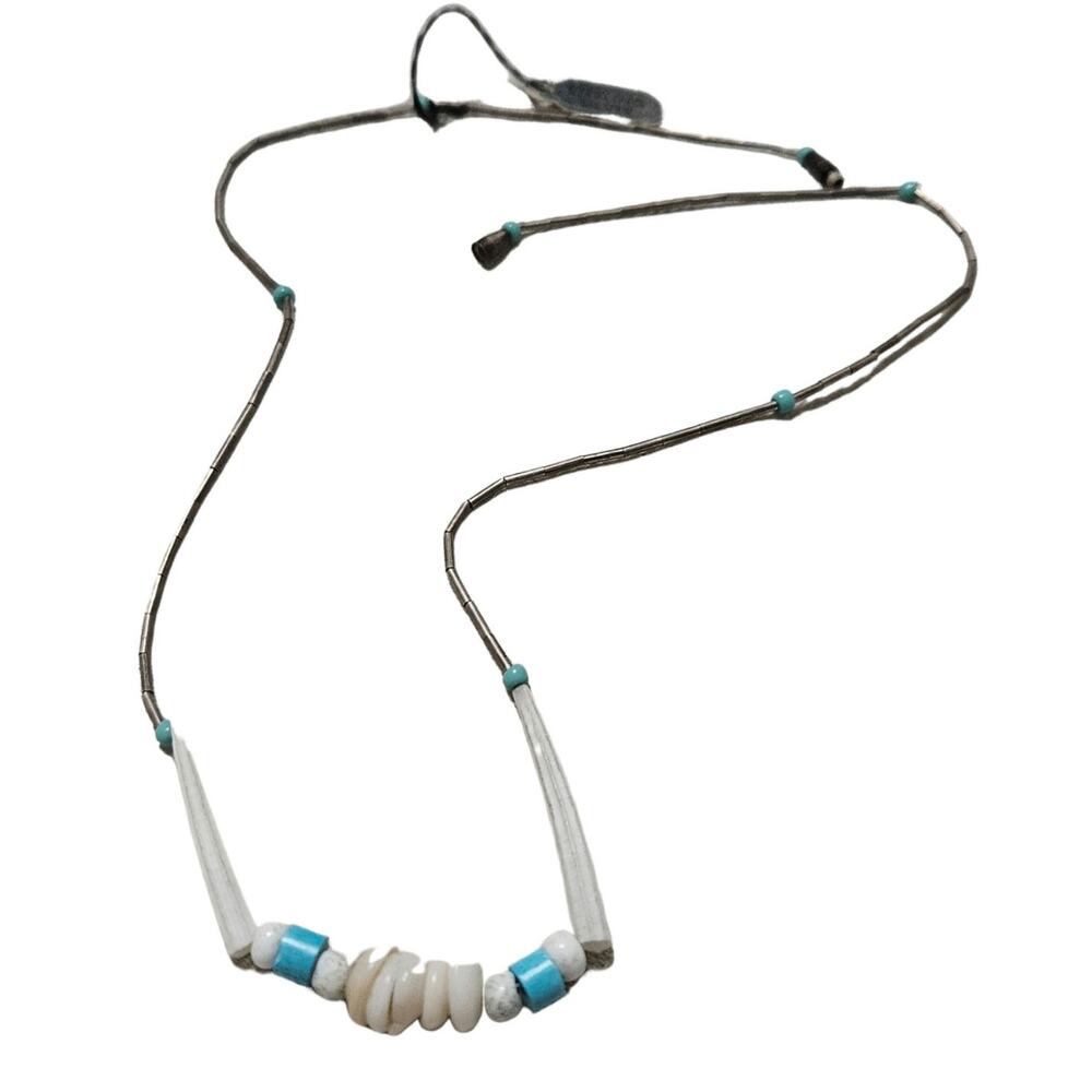 70s Boho Rockstar 925 Beachy Turquoise Shell Beads Indie Sleaze Necklace